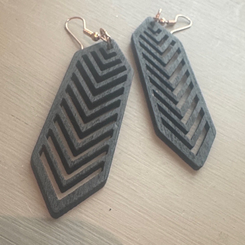 Black Geometric Chevron Drop Earrings -  Lightweight Women Jewelry